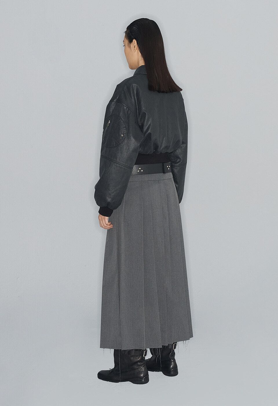 OPEN YY] PAPER LIKE CROP BOMBER, BLACK 正規品 韓国ブランド