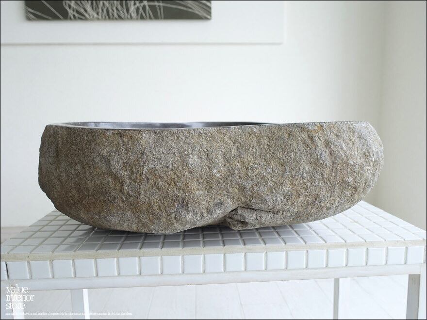 手洗鉢 自然石 洗面ボウルL-E21 洗面器 手洗いボウル 手洗い器 ウォッシュボウル 洗面資材 洗面材料 W50 x D45 x H16cm