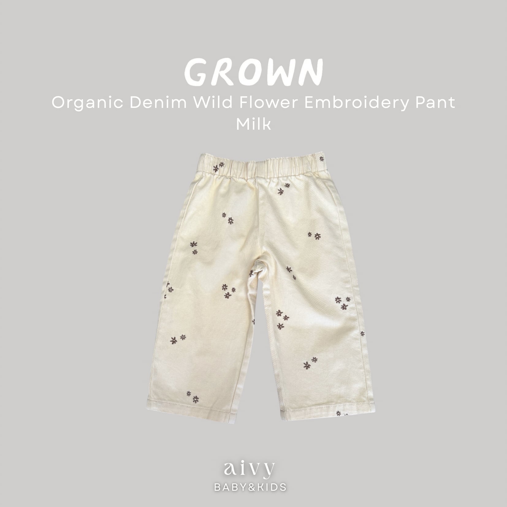 【即納/送料無料】Grown / Organic Denim Wild Flower Embroidery Pant - Milk