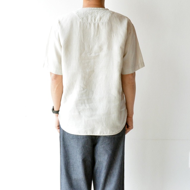 リネン RINEN 60/1リネン平織半袖ヘンリーネックシャツ(R34004)全2色
