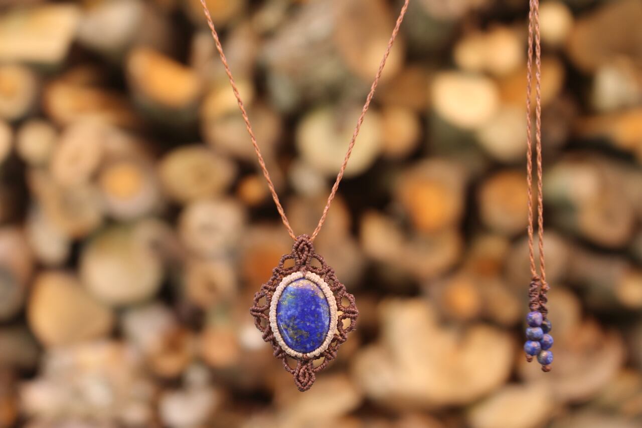 Lapis lazuli micro macrame design pendant