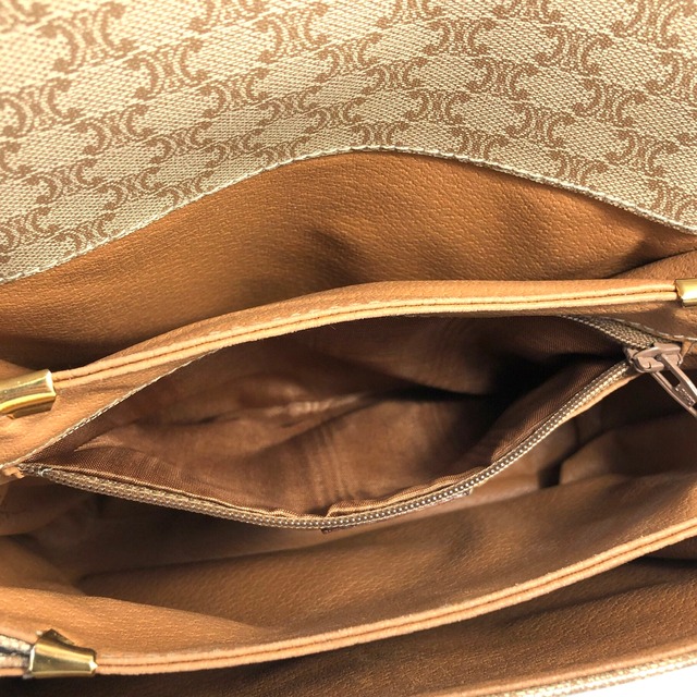 CELINE セリーヌ　マカダム　ブラゾン型押し　フロントライン　ショルダーバッグ　ベージュ　vintage　ヴィンテージ　オールドセリーヌ　rmr5gm