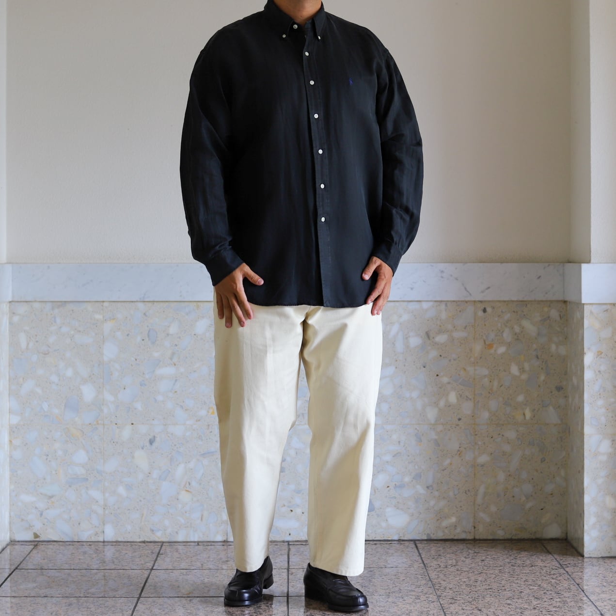 極美品】80s Ralph Lauren special silk linen shirt Black 