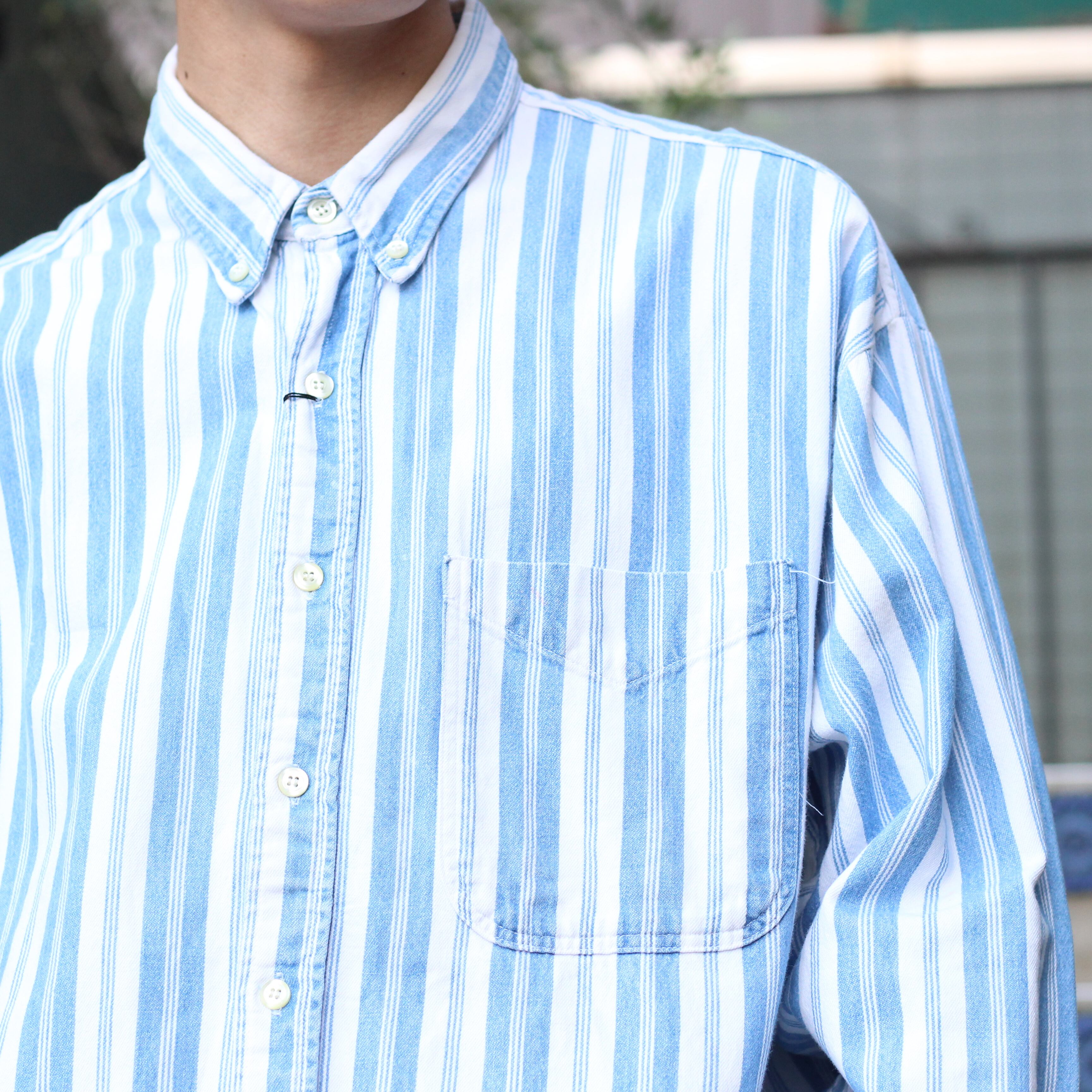 USA VINTAGE BON HOMME STRIPE PATTERNED BUTTON DOWN SHIRT/アメリカ