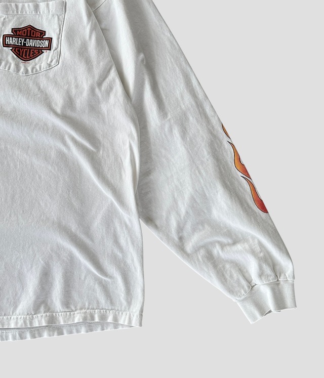 -Harley Davidson White Long sleeve shirt fire flame