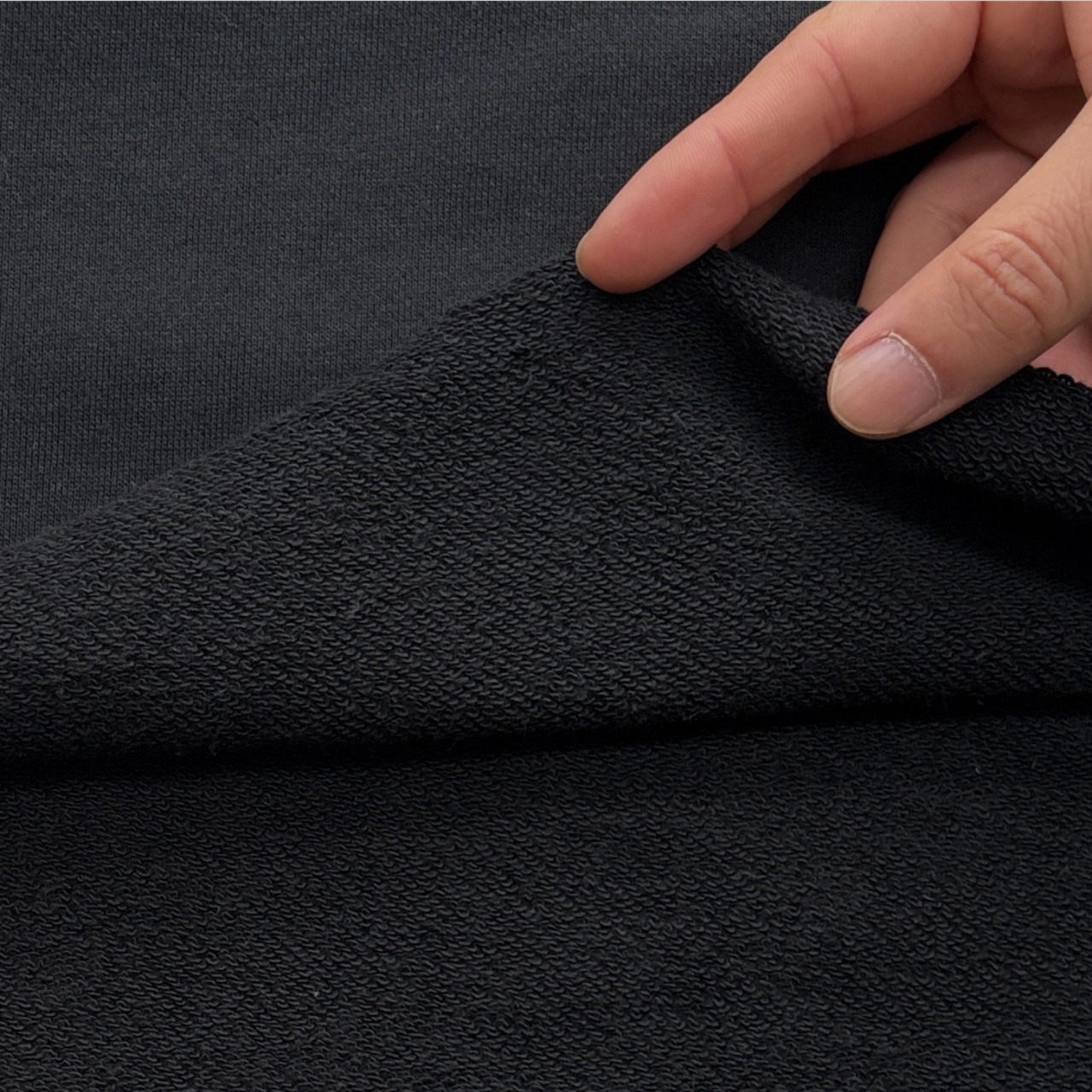 ★TC538◆2m◆綿100%裏毛ニット生地◆ブラック