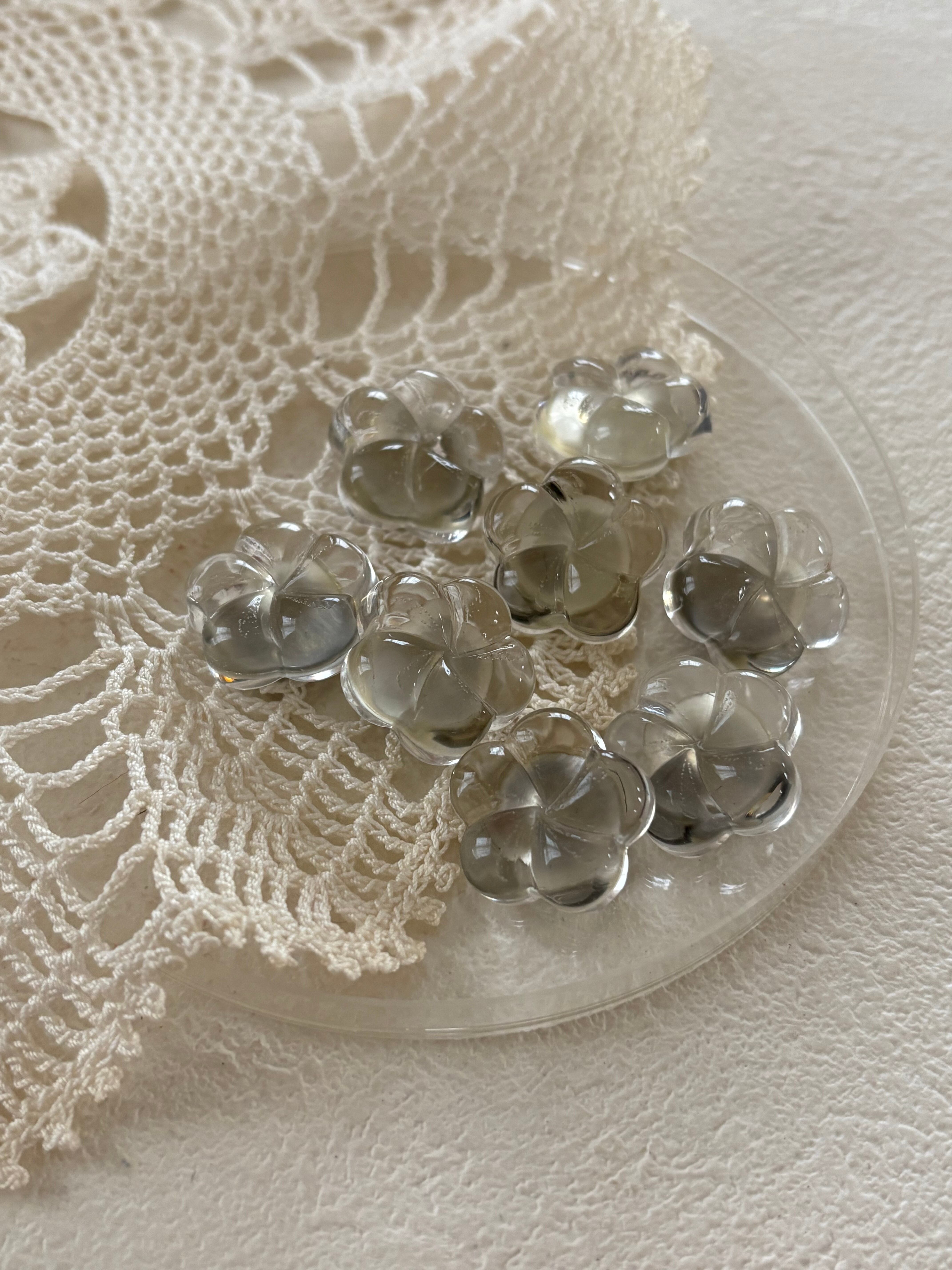 17mm Japanese ヴィンテージボタン フラワー ぷっくりお花型 クリア アクセサリーパーツ 装飾材