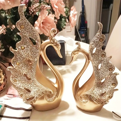 鶴 置物 2個セット 白鳥 ゴージャス オブジェ おしゃれ インテリア リビング 玄関