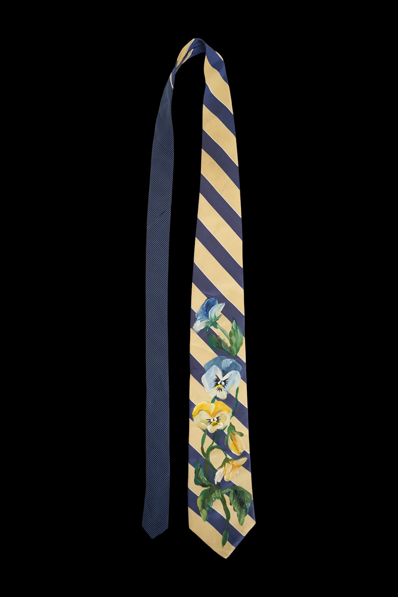 hand painted tie cream navy stripe