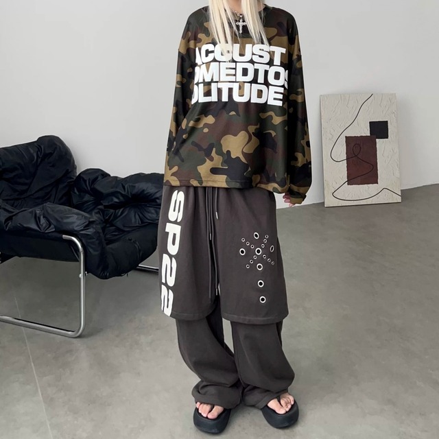 フェイクレイヤードロゴアイレットボリュームスウェットパンツ 1col R02816
