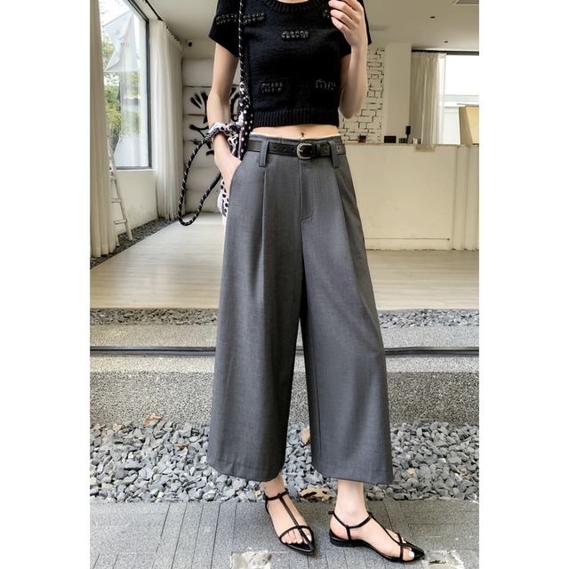 【ワイドクロップド丈パンツ】P00837