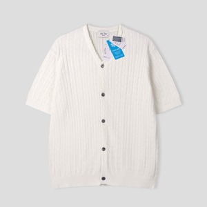【Muscle Fit】Linen Cable Knit Short-Sleeve Cardigan[6color]