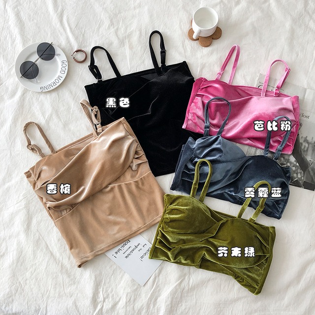 クレセントシティ秋冬セクシークロスベルトチェストパッドベルベットキャミソールレディースノースリーブボトミングシャツショートインナージャケット クレセントシティ36447240101