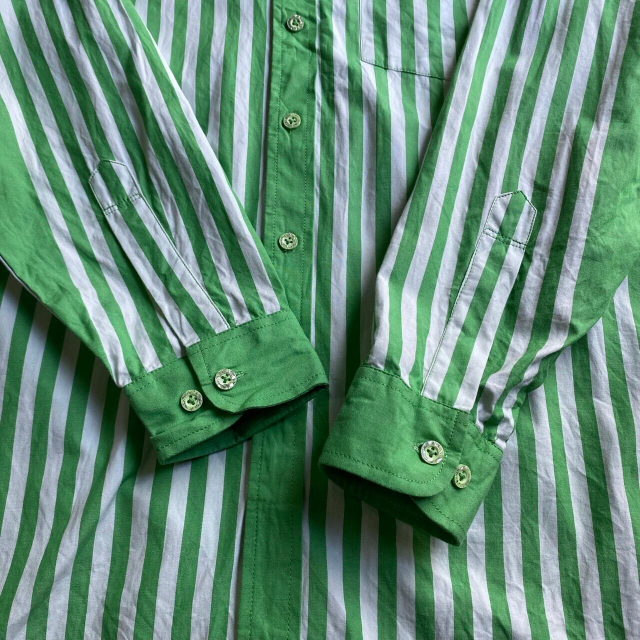 Deepak ストライプ柄 長袖シャツ メンズl相当 古着 ストライプシャツ 黄緑色 グリーン 長袖シャツ Cave 古着屋 公式 古着通販サイト