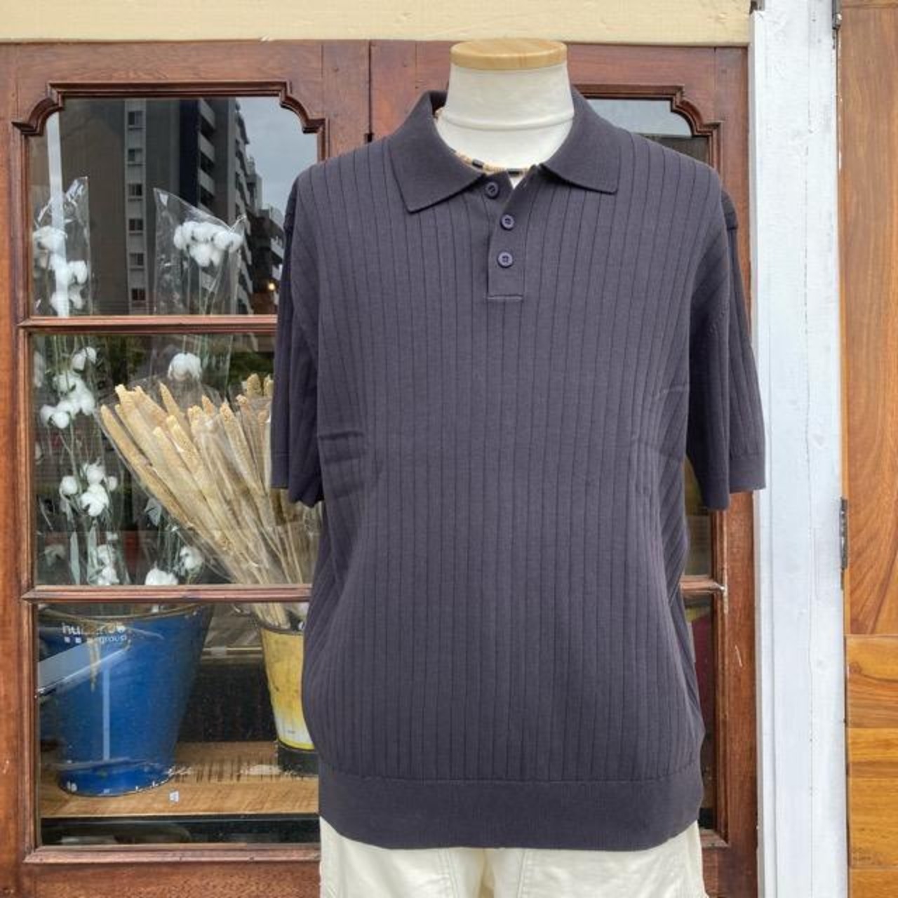 TOPANGA MEN'S ビスコースニット半袖ポロシャツ　ブラック