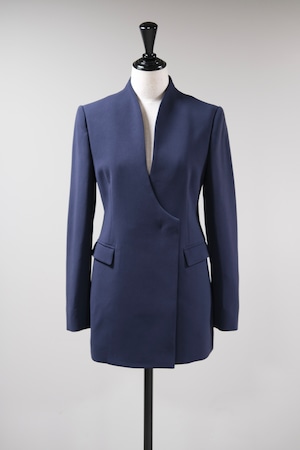 【Mame Kurogouchi】Acetate Polyester Collarless Double Breasted Suit Jacke - navy -