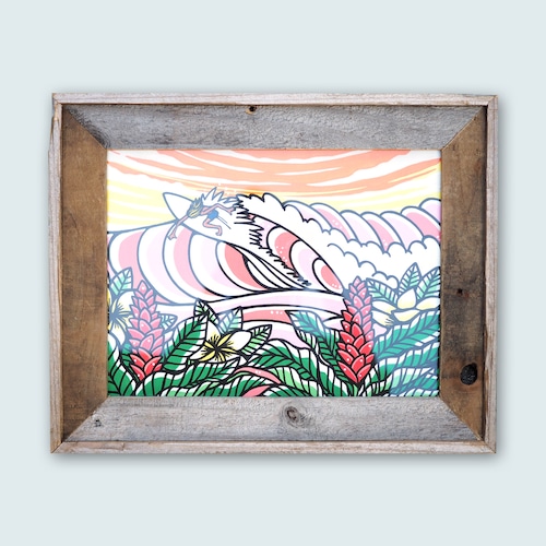 Wood Panel S Size（Sunset Surf）with Recycled Wood Frame