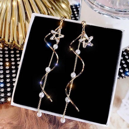 スター 星 パール なみなみ ゆれる 揺れる ドロップ ピアス タッセル イヤリング