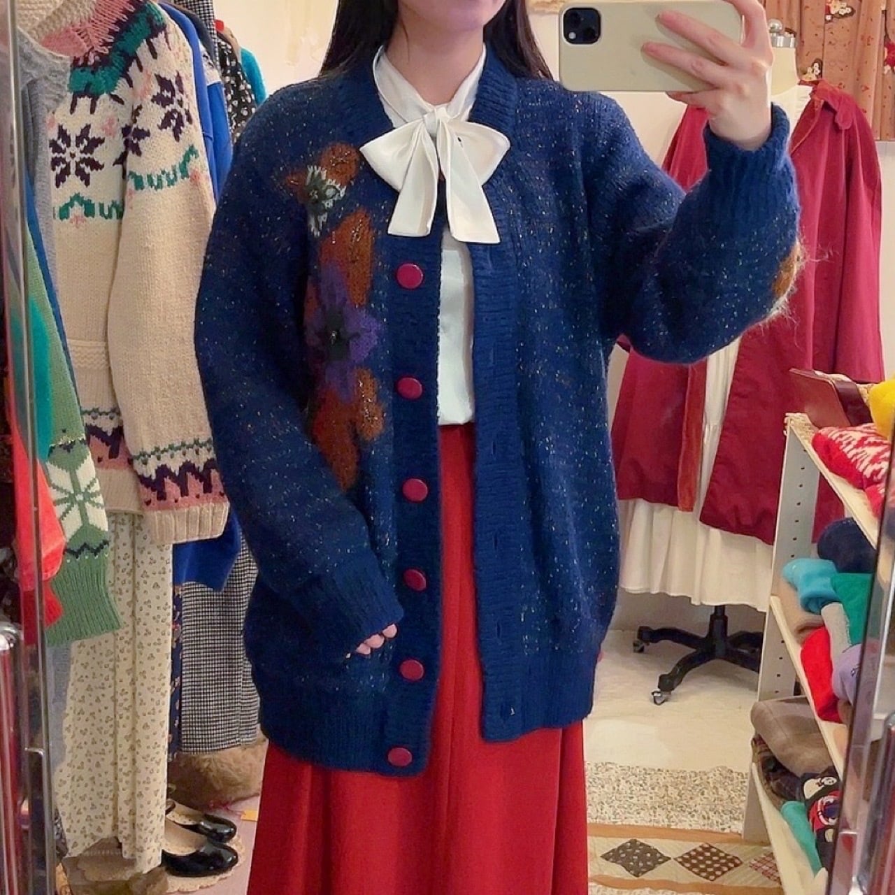 lame flower liner knit cardigan