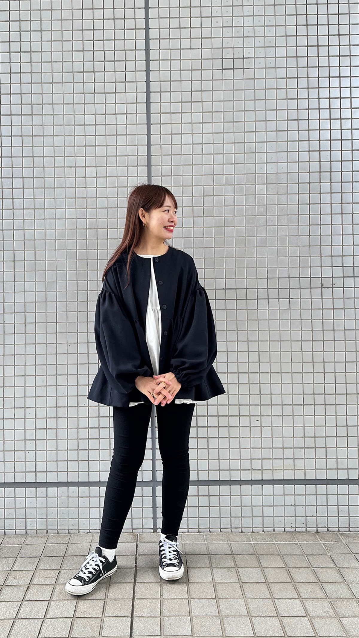 フリルギャザージャケット_ネイビー | YOIHI 