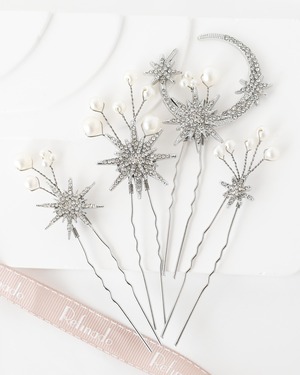 ブライダル ヘアアクセサリー 星 月 パール Uピン4本セット【AH2604-03】
