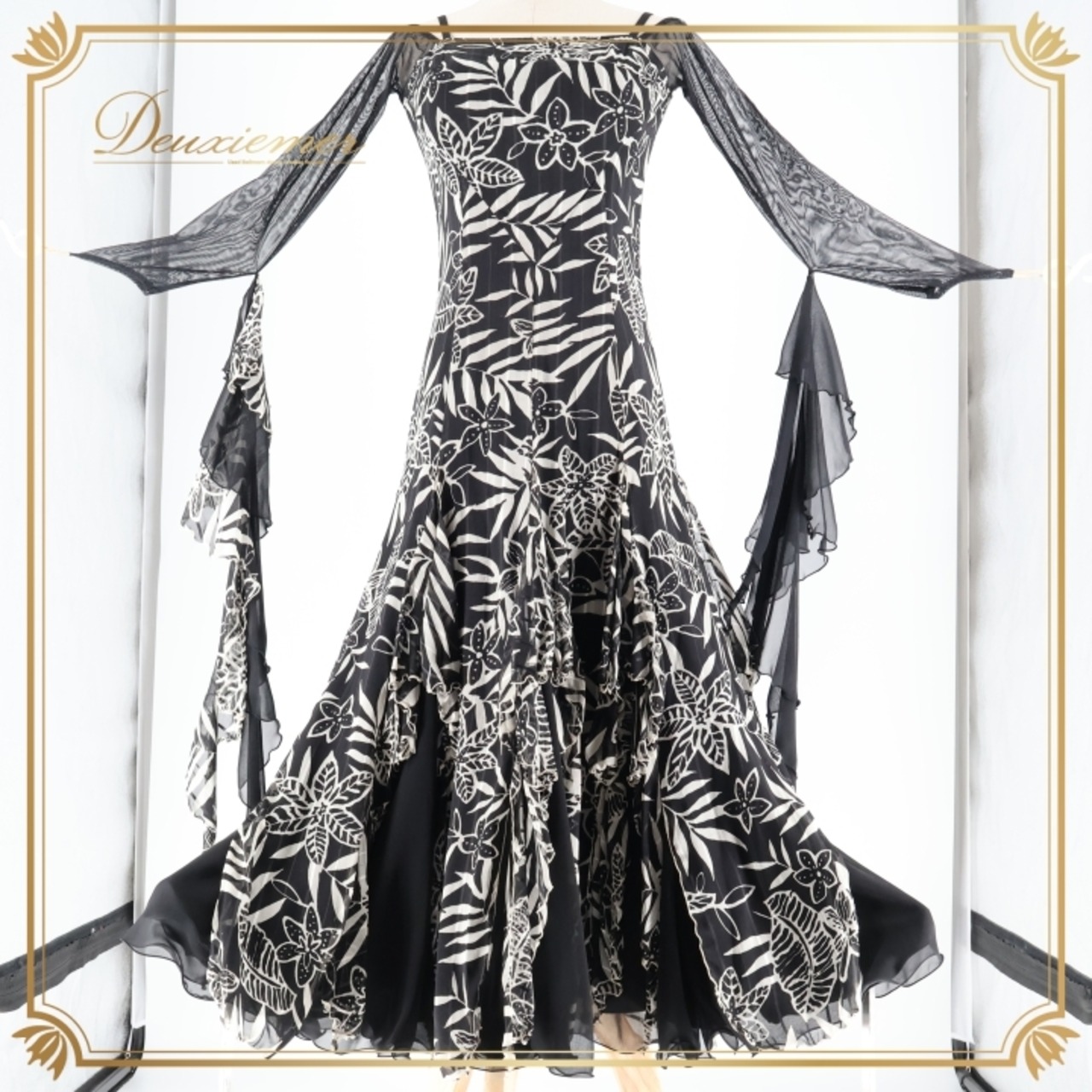 社交ダンス 衣装 スタンダードドレス ワンピース ドレス 黒 白 柄 模様 in the MOOD インザムード 日本製 ゼブラ フロート レース パーティドレス パーティ 発表会 ブラック系 ホワイト系 グレイ系 花柄 パーティー 長袖 フレア シンプル 上品 エレガント レディース フォーマル ダンス 発表会用 おしゃれ ステージ衣装