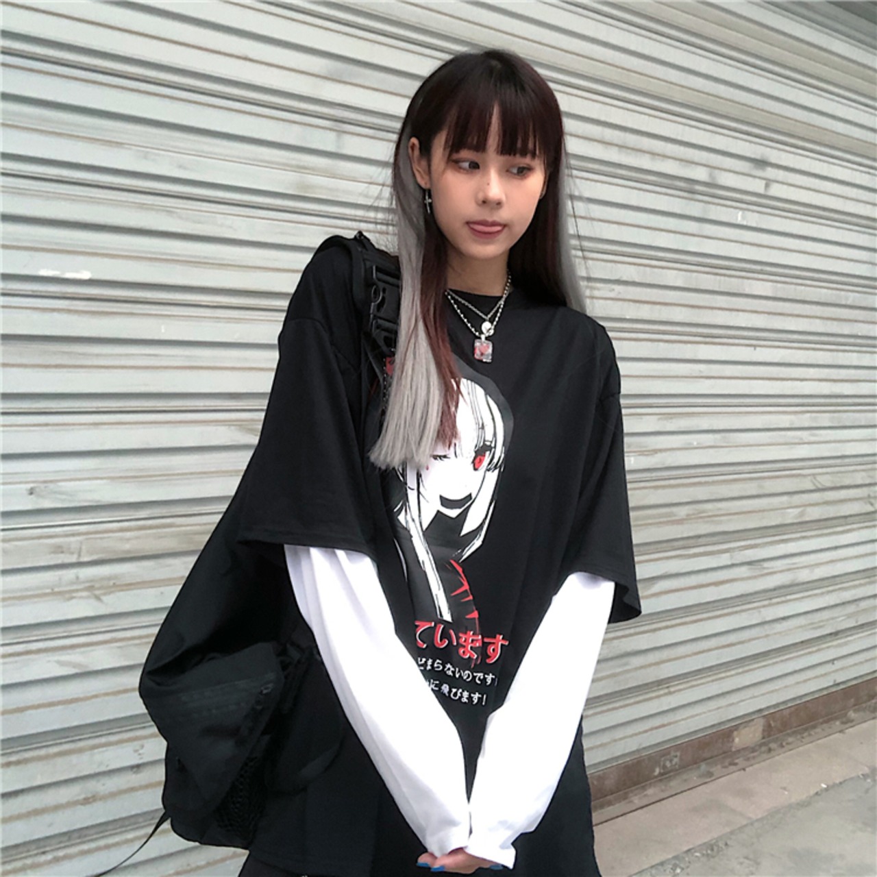 Tシャツレディース秋物韓国ファッションルーズプリントトップス ロング 
