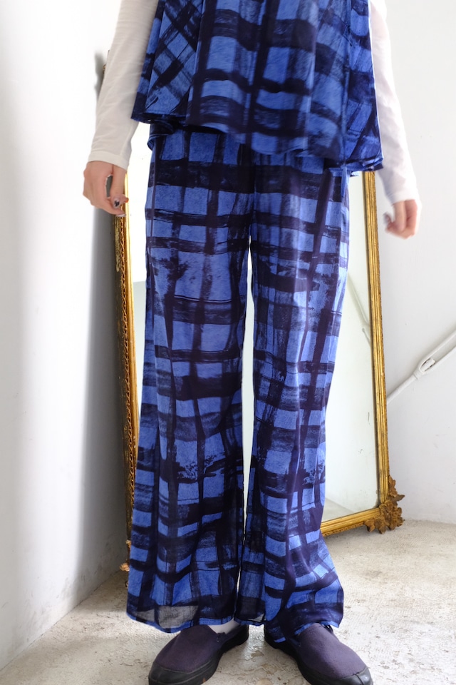 [HAKUJI]Checked print Pants(BLUE)