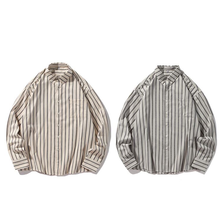 ★COLLEGE STYLE LOOSE STRIPED DRAPED SHIRT　　　19169