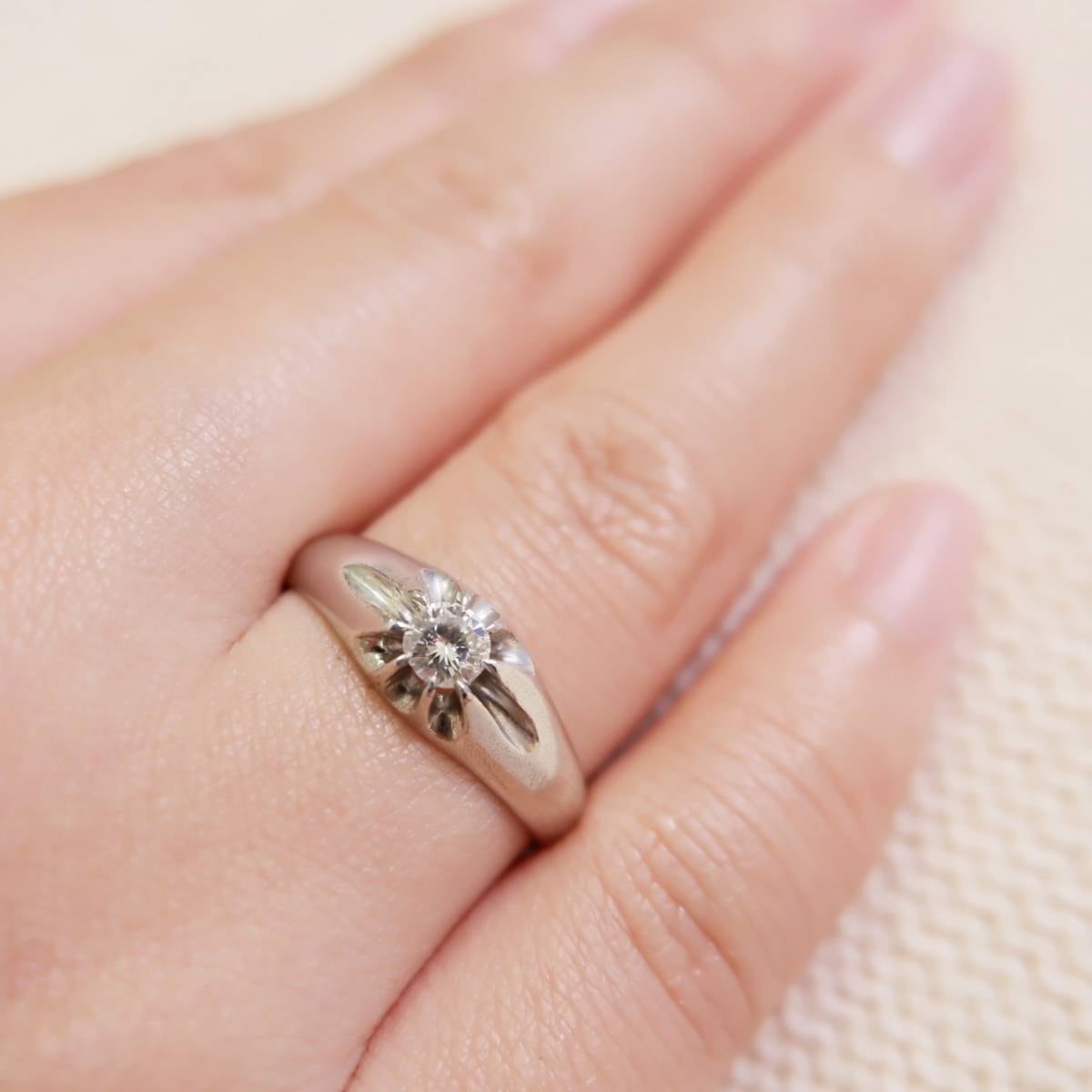 Pm 陽刻 ダイヤモンド 0.19ct 菊爪 生子 リング 13.5号 プラチナ 