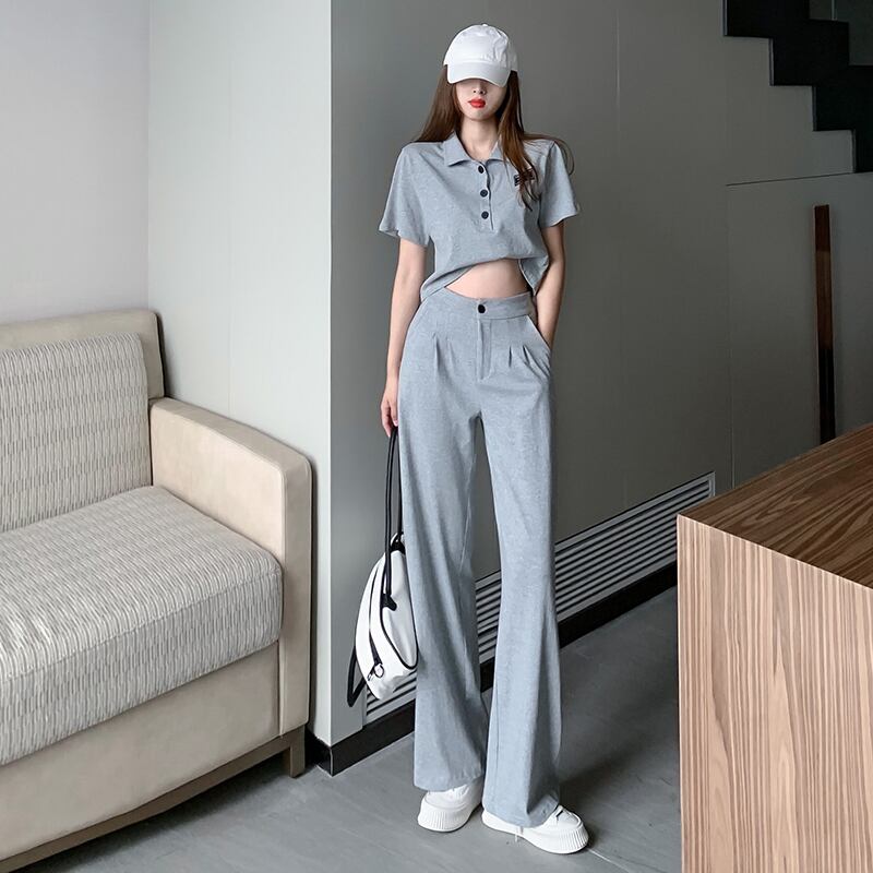 カジュアルレディースサマーTシャツ ハイウェストパンツ レッド 夏物 1号婦人13739583299