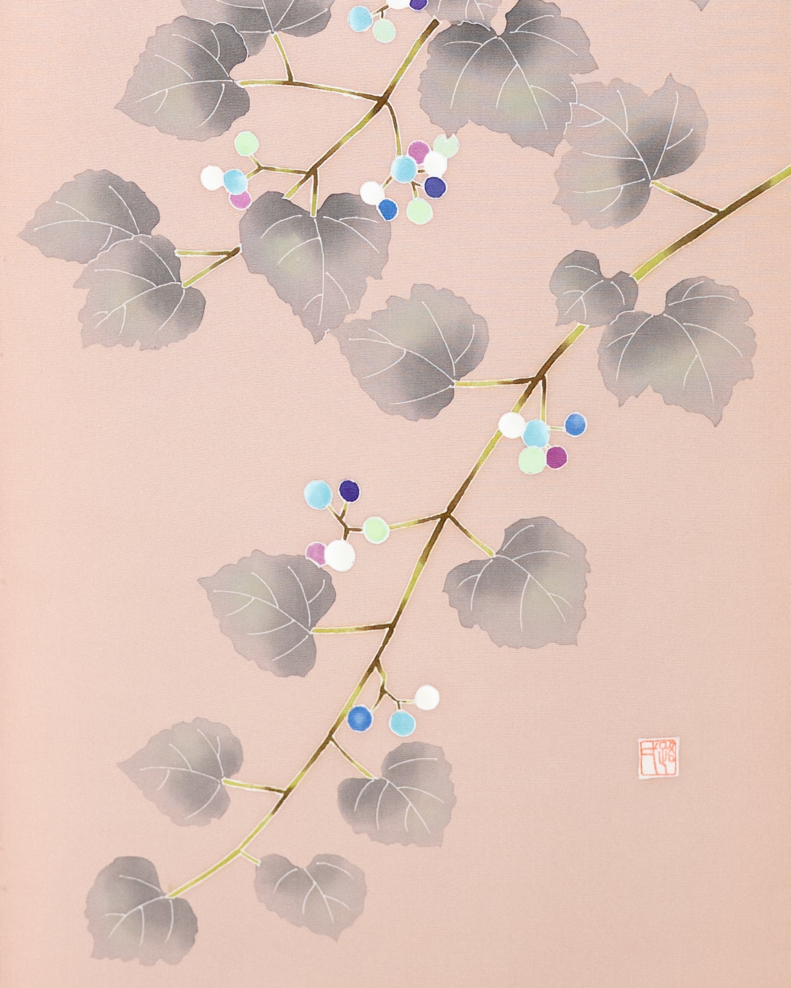 手描友禅染 塩瀬染帯 野葡萄(のぶどう) | 池内友禅