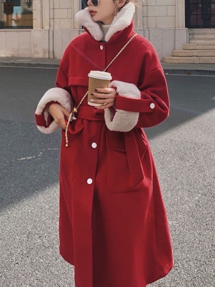 冬のお出かけに❤️暖かさ抜群ロングコート女子会デートに最適 真冬のおしゃれを格上げする 裏ボア付きウエストベルトロングコート