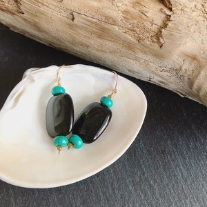 【売約済】アンティークターコイズ×レインボーオブシディアンのピアス