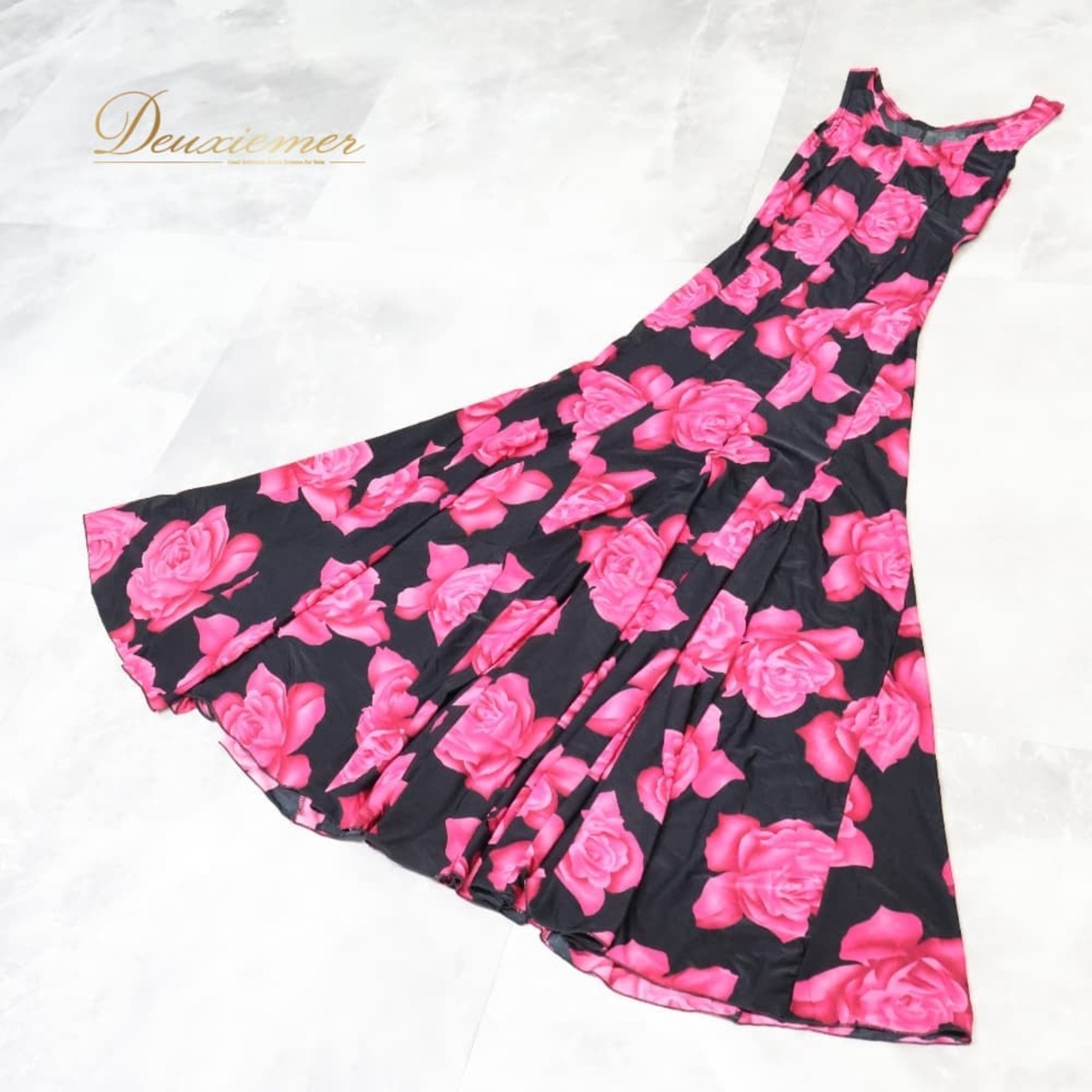 フラメンコ 衣装 ワンピース ドレス ブラック系 ピンク系 黒 ピンク イチオク ICHIOKU 花柄 伸縮 ストレッチ レッスン 練習着 ダンス パーティ 発表会 バラ柄 透け感 舞台衣装 ダンス衣装 レッスン着 発表会衣装 ロング丈 上品 エレガント