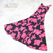 フラメンコ 衣装 ワンピース ドレス ブラック系 ピンク系 黒 ピンク イチオク ICHIOKU 花柄 伸縮 ストレッチ レッスン 練習着 ダンス パーティ 発表会 バラ柄 透け感 舞台衣装 ダンス衣装 レッスン着 発表会衣装 ロング丈 上品 エレガント