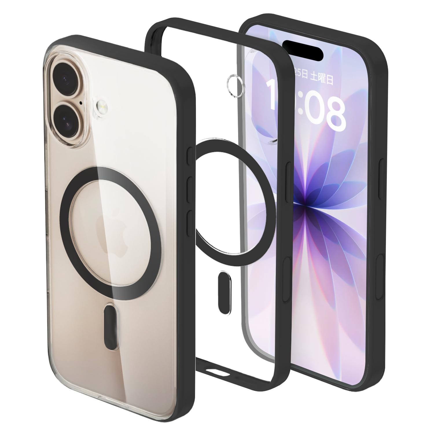 YUTATSU iPhone 17 ケース MagSafe対応 ワイヤレス充電 あいふおん17ケース 耐衝撃 クリア 黄変防止 マグネットスマホケース マグセーフ いphone17ケース アイフォン17対応 エアクッション構造 指紋防止 TPU 薄型 軽量(ブラック)