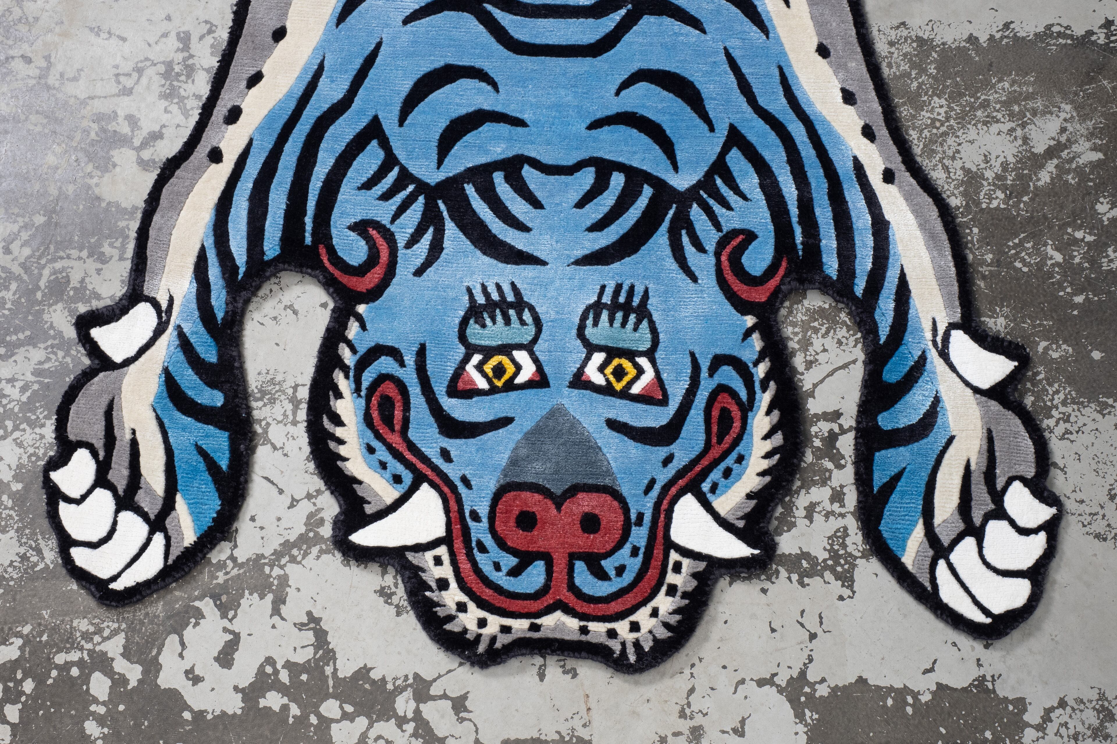 Tibetan Tiger Rug 《Mサイズ•シルク•オリジナル•ブルーバージョン057