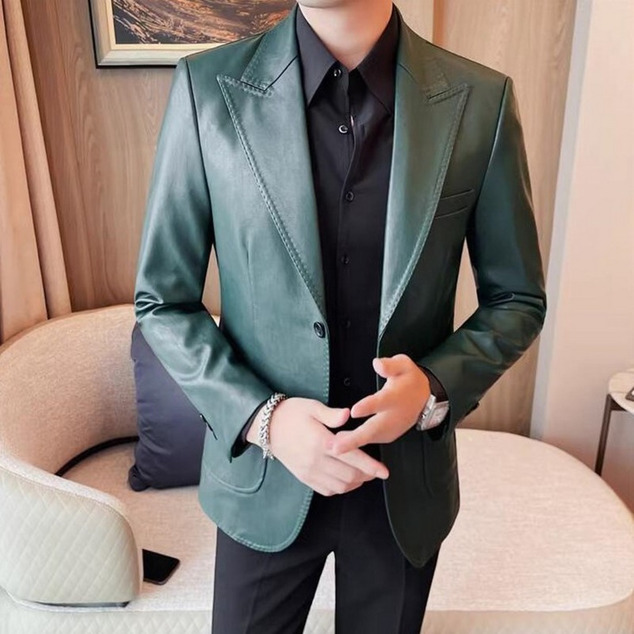 slim leather shirt 00085