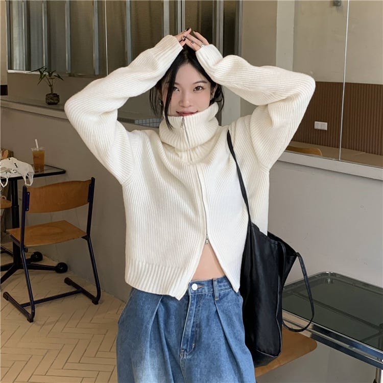 タートルネック ジップ ルーズニット シンプル 韓国 カジュアル ニット セーター トップス ジッパー ハイネック きれいめ