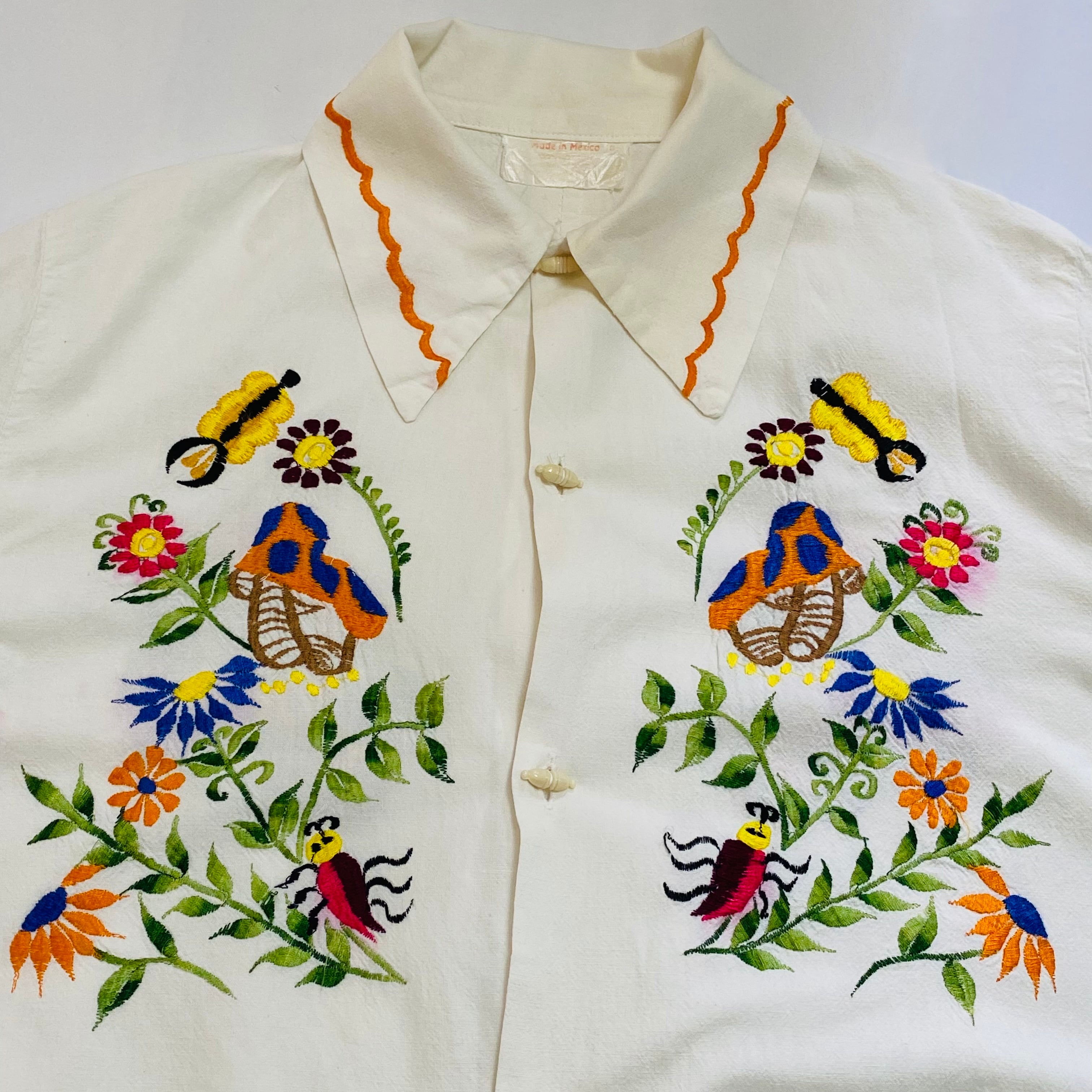 Mexico vintage embroidery shirt ／古着 キノコの花 刺繍 シャツ | GARDEN