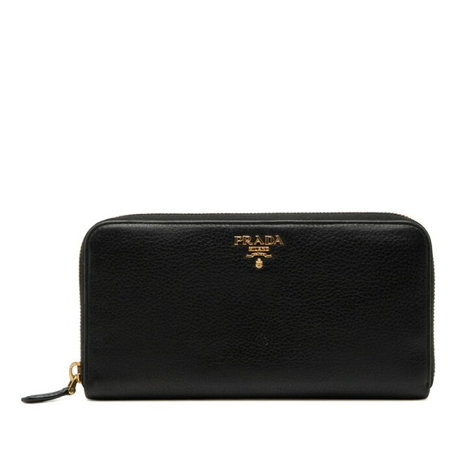 プラダ ラウンドファスナー 長財布 ブラック レザー レディース PRADA 【中古】