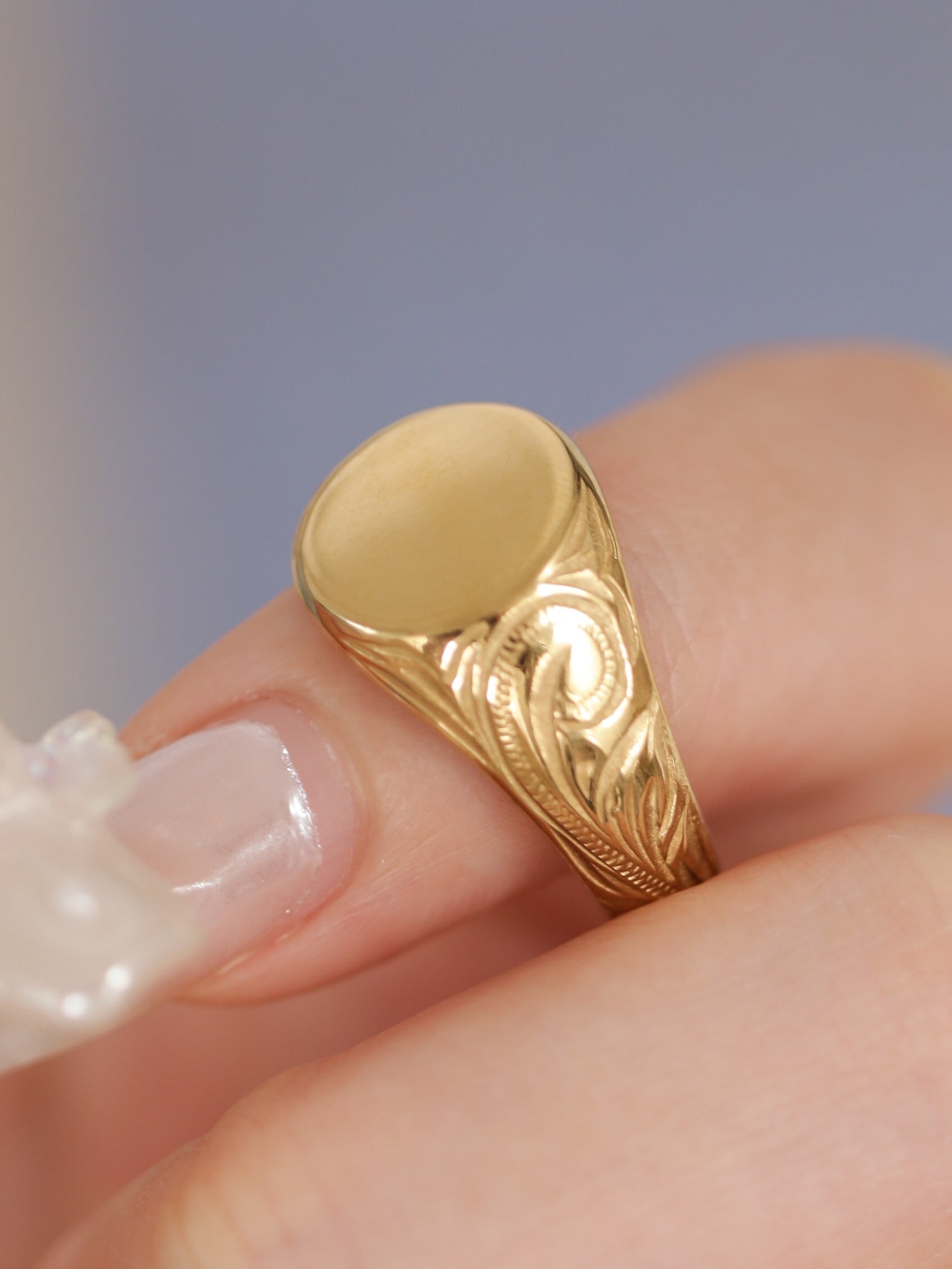 316L hawaiian signet round ring #r03
