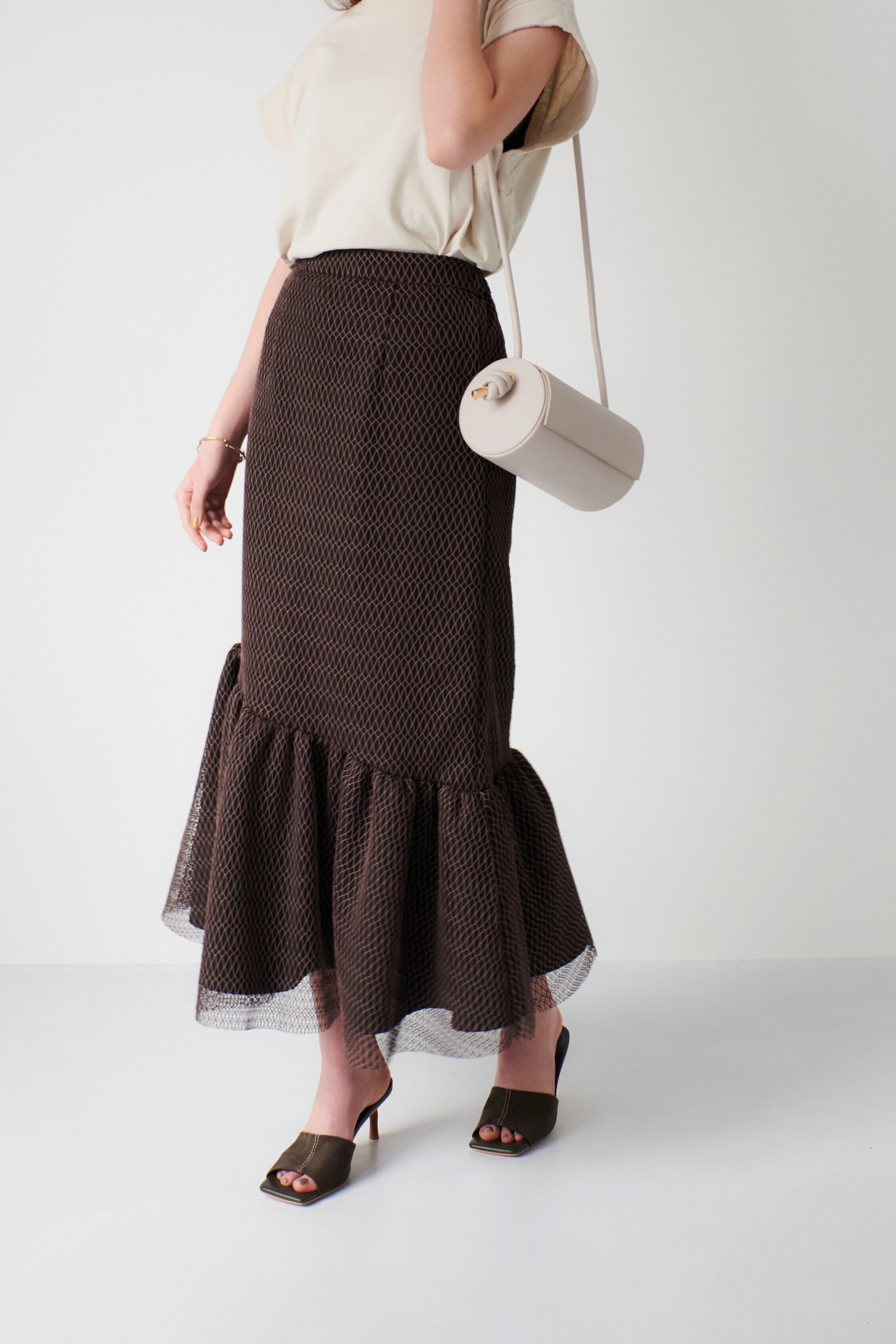 Bicolor net lace skirt MOCHA