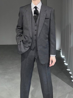 [3PIECE] vintage single suit - single jacket × vest × high waist trousers / gray