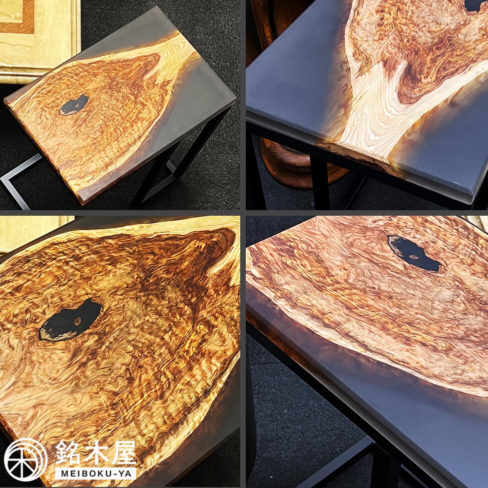 商品説明天然杉 泡杢 希少木材 天然木 サイドテーブル ソファーテーブル レジンテーブル