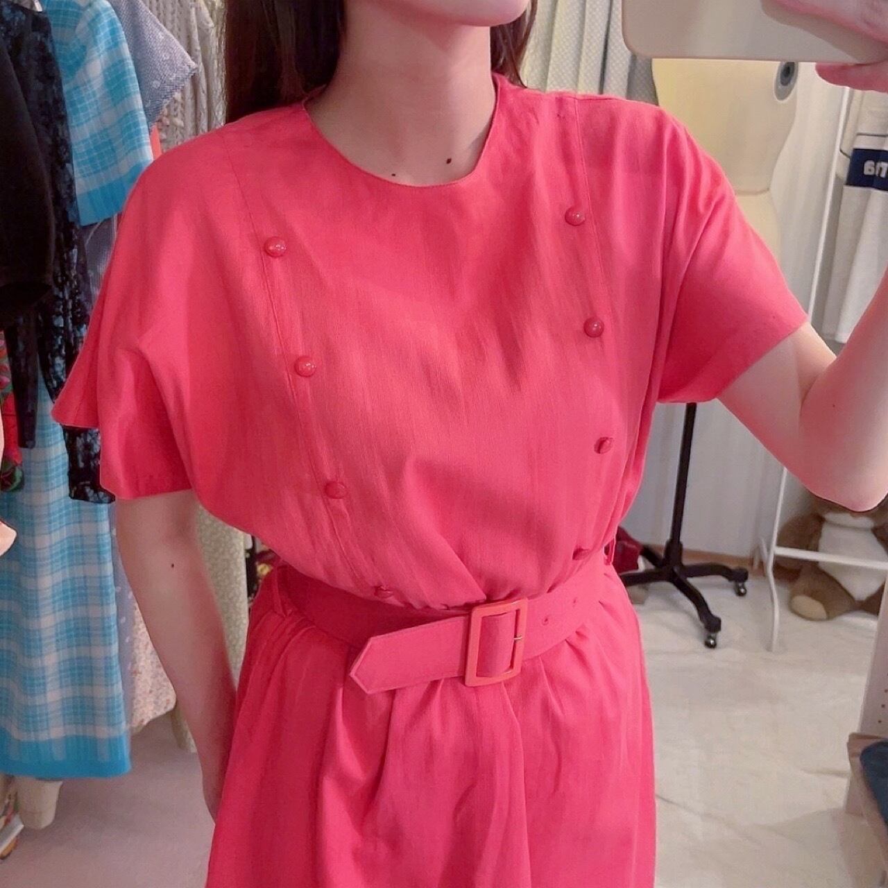 vivid pink big belt one-piece