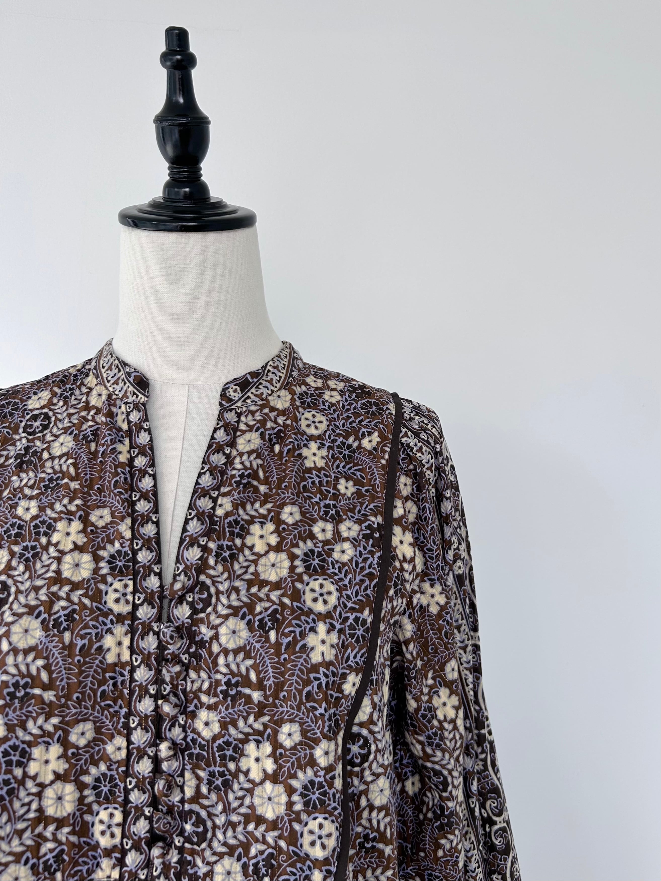 Sara Mallika Cotton Jacquard Flower Print Yoke Dress | KOKO