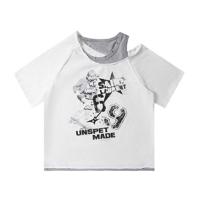 レイヤードショルダーグラフィックTシャツ 3col R02437