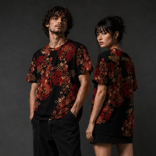 和紋様装飾　桜蝶　和柄ユニセックス 180G Performance Tシャツ
